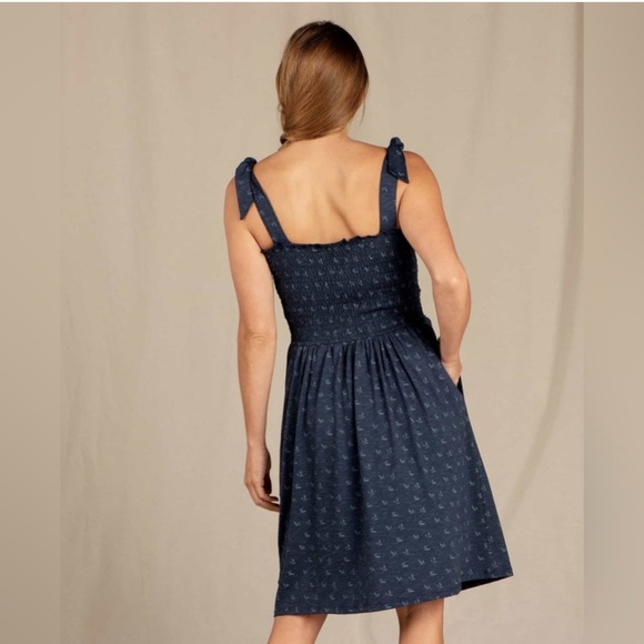 Toad & Co. XS Gemina Tie Sleeve Smocked Sleeveless Navy  Mini Dress Organic - Picture 2 of 11